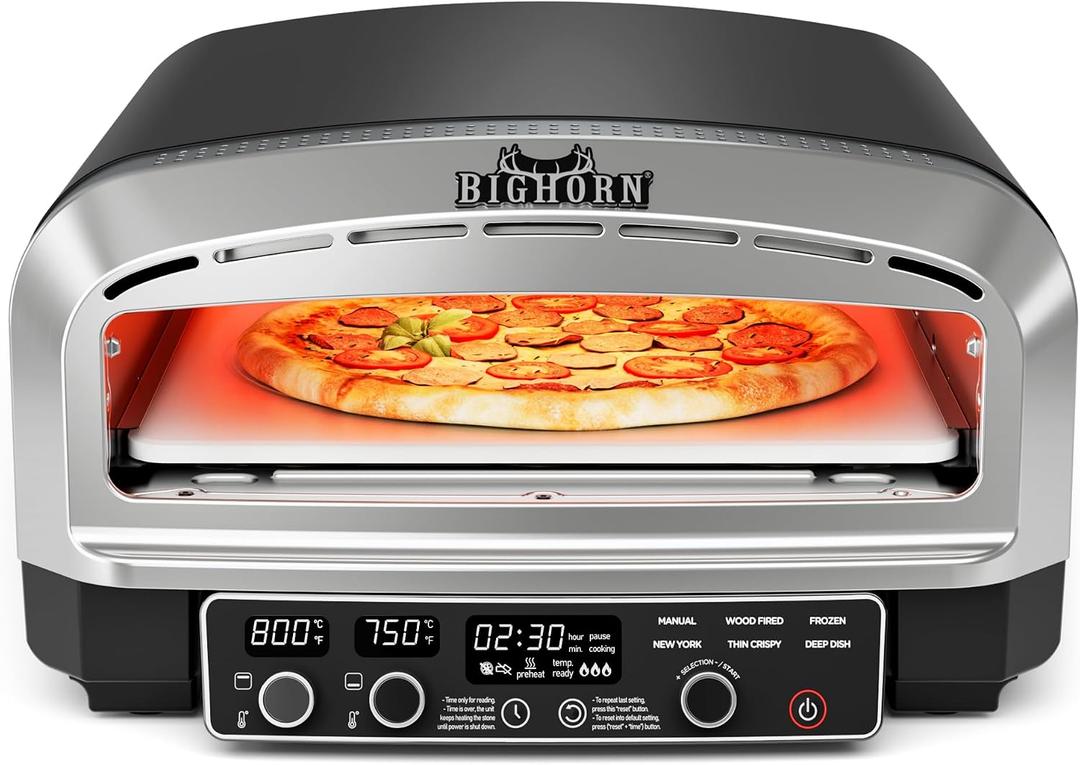 BIG HORN Pizza Oven Indoor, 14 Inch Electric Countertop Pizza Oven up to 850 with 6 Preset Modes, Perfect Pizza Maker Machine for Home, Pizza Cooker with Pizza Stone and Pizza Peel, Stainless Steel