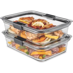 Rubbermaid Brilliance Glass Food Storage Containers, 8 Cup, Set of 2, BPA-Free, Leak-Proof, Clear