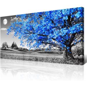 Wapluam Canvas Wall Art For Living Room Modern Wall Decor For Bedroom Black And White Wall Paintings Blue Tree Scenery Pictures Prints Artwork Office Decor Room Aesthetic Home Decor 20" X 40"