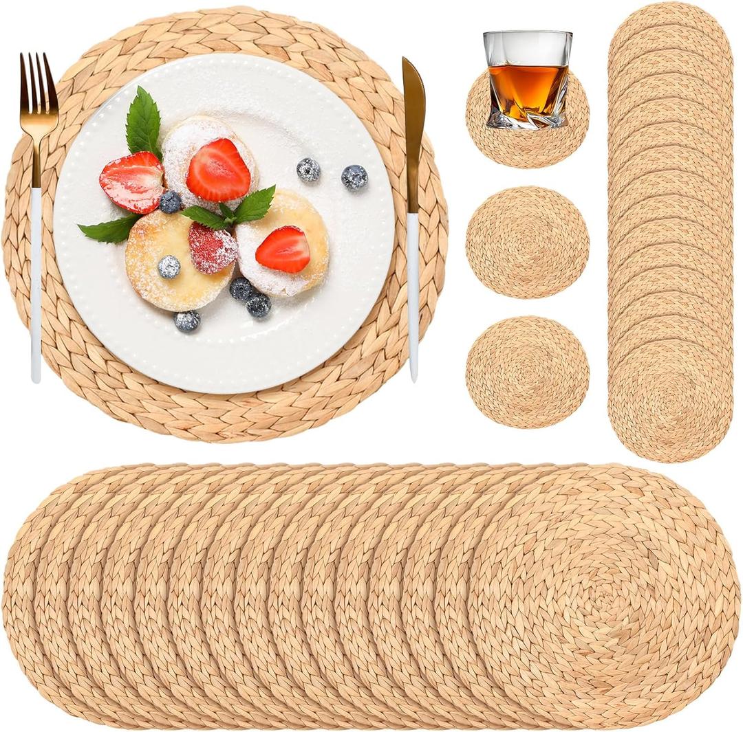 Geosar 200 Disposable Paper Placemats and Coasters Set Paper Woven Placemat with Coasters Outdoor Indoor for Farmhouse Rustic Dining Table Decoration Shower Birthday