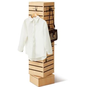 Beeveer Slatwall Tower Rotating 4 Sided Retail Fixture 4 Panel Slatwall Counter Spinner Keychain Display Stand for Retail Display Racks for Clothing Jewelry, 12''L x 12''W x 54'', Hook Not Included