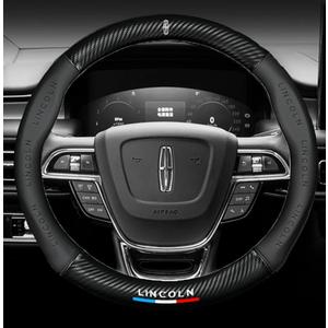 KanaAt for Lincoln Steering Wheel Cover Custom-Fit, Fusion Carbon Fiber Premium Leather Cover with Lincoln Emblem Logo Car Steering Wheel,Designed for Lincoln Car Accessories