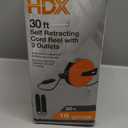 HDX 30 Feet Self Retracting Cord Reel with 3 Outlets, 16 Gauge