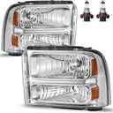 Headlights W/Bulbs for 2005 2006 2007 Ford F250 F350 F450 F550 Super Duty Halogen Headlamp Replacement Driver & Passenger Side