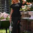 Memoriesea Women's Elegant High Split Ruched Bodycon Mermaid Evening Cocktail Maxi Dress (Black, XL)