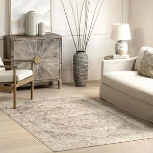 nuLOOM 3' x 5' SpinClean Machine Washable Stain-Resistant Area Rug with Non Slip Backing, Low Profile for Living Room, Bedroom, and Dining Room, Brielle Grey/Tan