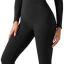 speerise Women Bodysuit Rompers Long Sleeve Jumpsuits Leotards One Piece Tummy Control Yoga Workout Outfits (Large, Black)