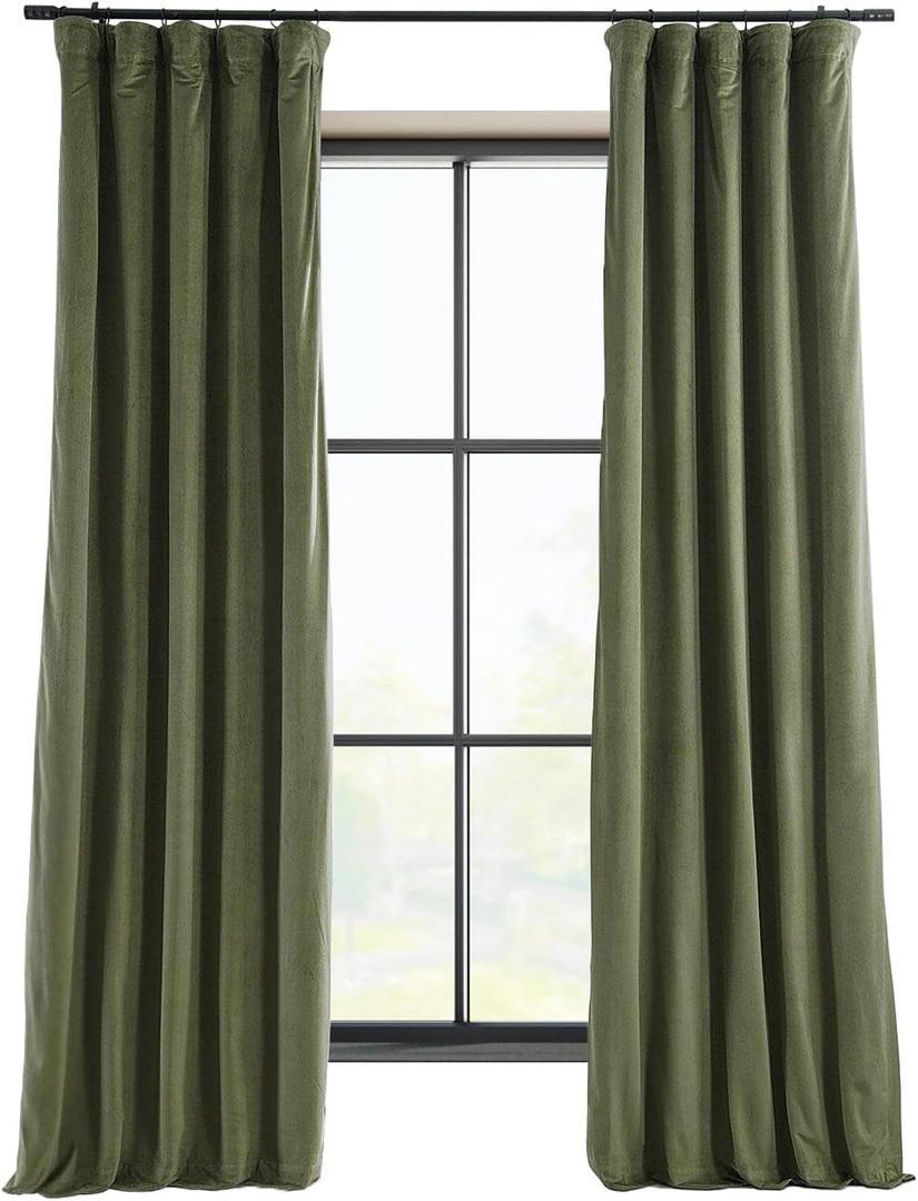 HPD Half Price Drapes Signature Velvet Thermal Blackout Curtains for Living Room 96 Inch Long (1 Panel) Rod Pocket Insulated Blackout Curtains for Bedroom Window Curtains, 50W x 96L, Hunter Green
