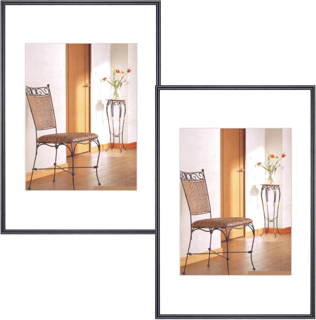 8x12 Picture Frame Set of 2, Black Brushed Thin Metal Aluminum Photo Frame with HD Glass, Fit 6x8 with Mat or 8 x 12 without Mat, for Table and Wall, 2 Pack