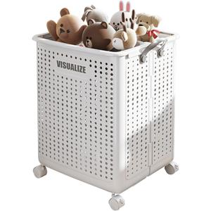 Multi-functional collapsible dirty clothes hamper with wheels plastic laundry hamper for bedroom, bathroom and laundry room, storage basket with handle (White, Extra Large with Pulley) Multi-functional collapsible dirty clothes hamper with wheels plastic laundry hamper for bedroom, bathroom and laundry room, storage basket with handle (White, Extra Large with Pulley)