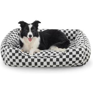 JOEJOY Dog Bed for Large Medium Small Dogs - Rectangle Orthopedic Dog Sofa Bed, Cute Modern Puppy Bed with Jacquard Shaggy Plush & Anti Slip Bottom, 30x24x9inches, Grey