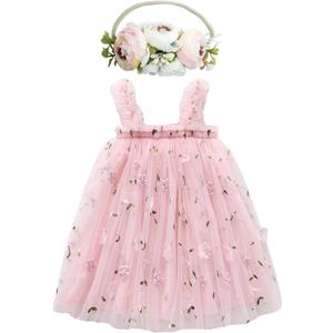 BGFKS Layered Tulle Tutu Dress for Toddler Girls,Baby Girl Rainbow Tutu Princess Skirt Set with Flower Headband. (6 Months, Flower Pink)