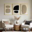 3D Textured Wall Art Bedroom, Set of 3 Abstract Geometric Minimalist Picture, Framed Linen Canvas Artwork for Living Room Office, 16" x 24", Soft Cream Lambswool
