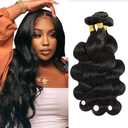 Body Wave Human Hair Bundles #1B Body Wave Bundle 22 24 26 Inch Unprocessed Human Hair Extensions Natural Black Color (100 Gram Per Bundle,Total 300 Gram)