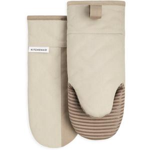 KitchenAid Beacon Two-Tone Non-Slip Oven Mitt Set, Milkshake/Beige, 5.75"x13", 2 Piece