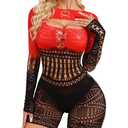 Sesiwadbe Woman Lingerie Bodysuit Fishnet Bodystocking Sexy Tights Bodycon Jumpsuit (BR,M)