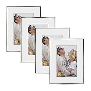 DECANIT 8x10 Picture Frame Set - Silver Metal Thin Frames for Wall or Tabletop Display of 5x7 Photos with Mat or 8x10 Without Mat - Gallery Wall Kit- 4Pack