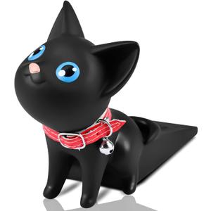 Cute Cat Door Stopper Decorative Non-Slip Floor Protector - Scratch Resistant Door Wedge Holder for Hardwood Tile Carpet All Floor Types Safe Creative Pet Friendly Design (Black)