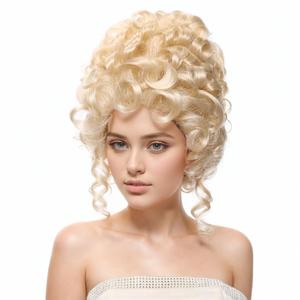 CAMDOM Victorian Vintage Curly Beehive Wig Platinum Blonde Colonial Queen Halloween Cosplay Costume Wig For Women