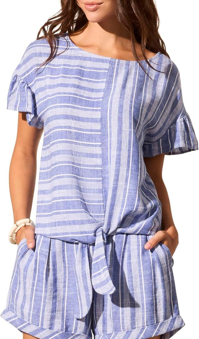 Tribal 3/4 Sleeve Raglan Sleeve Embellished Blouse Shirt (L)