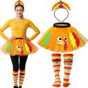 Vicenpal Thanksgiving Turkey Costumes Set for Women Thanksgiving Tutu Turkey Headband and Sock for Cosplay Party