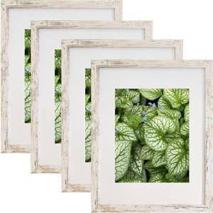 SESEAT 11x14 Frames Pack of 4,Display Pictures 8x10 with Mat or 11x14 Without Mat, Wall Mounting, Distressed White