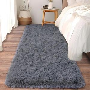 Ailyei Ultra Soft Runner Rugs for Bedroom Hallways with Upgraded Non-Slip Rubber Backing & Thick Memory Sponge, 1 Packs 2x6 Feet Fluffy Shag Throw Area Rug for Bedside Dorm Dark Grey
