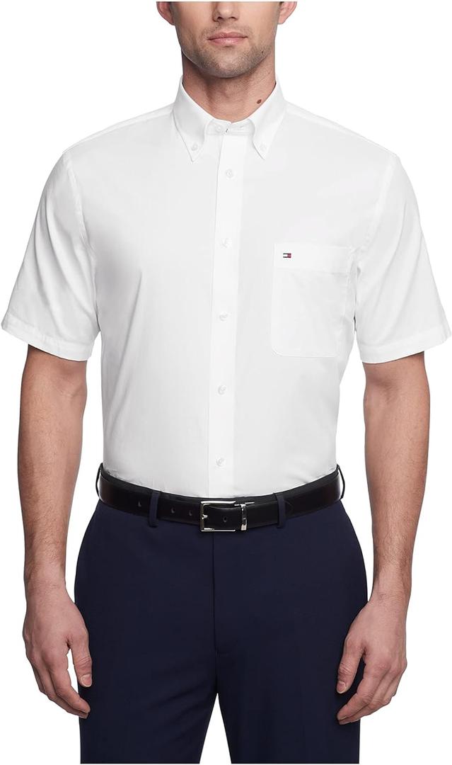 Tommy Hilfiger Short Sleeve Button-Down Shirt (18.5" Neck, White)