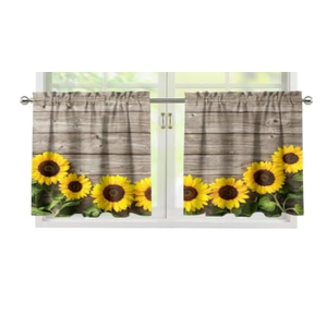 Sunflowers Wooden Board Kitchen Curtains Vintage Yellow Floral Window Curtains and Valances Set Office Dining Room Bedroom  27.5 x 24 inches *2