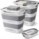 2 Pcs 42L Collapsible Laundry Baskets- Foldable Laundry Basket with Handles, Sturdy Plastic Pop Up Laundry Hamper, Space Saving Storage Container for Wet/Dry Use, Ideal for Home, Dorm, Apartment Grey