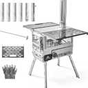 Multi-Fuel Camp Stove with Baking Oven & Steel Chimney Pipe  Portable Tent Stove for Outdoor Shelter Heating, Cooking, and Wilderness Survival(Silvery)