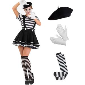 fun shack Mime Costume for Women, French Mime Costume Women, Mime Costume Adult, Mime Halloween Costumes for Women (Small)