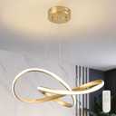 20" Gold Modern led Chandelier for Living Room,Irregular Ring Modern Pendant Lights Kitchen Island,Dimmable Remote Control H79 Adjustable led Pendant Light for Bedroom Dining Room Entryway, 19.6" - With Remote
