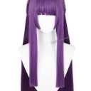 Half and Half Fer-n Cosplay Wig 29'' Long Straight Anime Purple Wigs with Bangs Dark Purple Wig for Women Halloween Costume Party, Darl Purple Fern