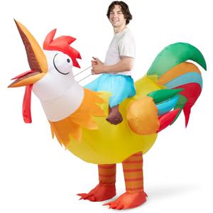 Spooktacular Creations Chicken Inflatable Costume Adult, Riding a Rooster Blow Up Funny Halloween Costume for Men Women Dress-Up Themed Cosplay Parties