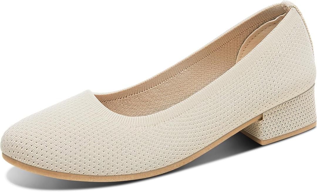 Davena Women Low Chunky Block Heel Pumps Elegant Round-Toe Knitted Pumps Stylish Slip-On Heels for Business Size:10