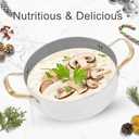 AUDANNE Nonstick Pots and Pans Set 9 Pieces, Non Stick Kitchen Cookware, Cooking Skillets Include Frying Pan with Lid, Saucepan, Casserole, Spoon, Turner Spatula, PFOA Free for Induction, White & Gold