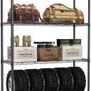 IZEUK 1400 LBS Garage Black Shelving Wide Storage Shelves 4 Tier Adjustable Heavy Duty Metal Wire Rack Standing Shelf Unit for Kitchen Office College Dorm Garage Warehouse 15.8" x 45.8"x 59.4"