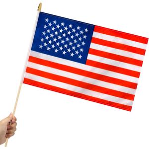 12 Pack US American Stick Flags Small 12x18 Inch USA Hand Held Flags with 24 Inch Wooden Pole for Yard,July 4th,Veteran Party,Memorial Day, Independence Day Decoration