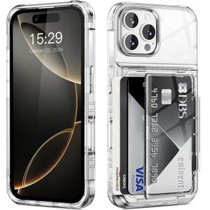 for iPhone 16 Pro Max Case Wallet Clear Protective Phone Case with Credit Card Holder Heavy Duty Protection Shockproof Anti-Scratch Anti-Yellow Cover for iPhone 16 Pro Max 6.9 inch Transparent