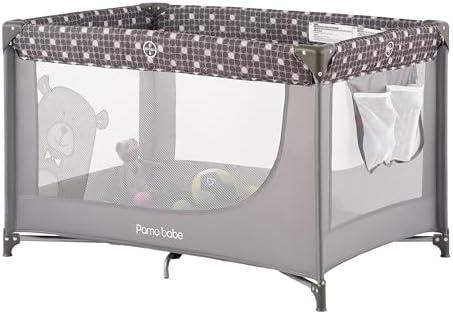 Pamo Babe Portable Crib Baby Playpen with Mattress and Carry Bag Grey