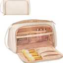 CUBETASTIC Makeup Bag, Cosmetic Bag for Women, Small Travel Make Up Storage Organizer with Makeup Brush Compartment, Portable & Waterproof (02_Beige Leather)