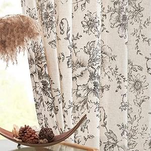 jinchan Linen Blend Curtains Floral Curtains for Living Room 102 Inch Length Black Printed Curtain Rod Pocket Back Tab Farmhouse Peony Flower Patterned Drapes Bedroom Window Curtain Set 2 Panels
