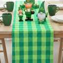 PurpleEssences Buffalo Plaid Table Runner Classic Farmhouse 100% Cotton Checkered Farmhouse Table Runner for St Patricks Day Summer Table Decor - 14x72 Inch - St Patricks Green