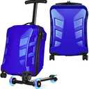 Scooter Suitcase for Kids & Adults，3-D Hardshell Ride On Scooter Luggage with Led Light Up Wheels，TSA Lock，Lightweight Foldable Carry On Rideable Suitcase for Children Teenagers (Blue, 21-inch)