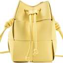 Women's Mini Woven Bucket Bag, Square Lattice Drawstring Leather Small Hobo Handbag Crossbody Handbags Soft Adjustable (Yellow)