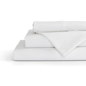 Linen Home 4 Piece Twin Cotton Sheet Set, 100% Cotton Percale, 2 Pillowcases, Deep Pocket with All Around Elastic Sheet, Crisp Breathable Bedding, Hotel Luxury, Long-Staple Combed Cotton, White