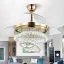 FRIXCHUR 42 Modern Crystal Chandelier Ceiling Fan LED Dimmable Fandelier Ceiling Fans with Lights and Remote, 6-Speed Reversible DIY Fans Light for Living Room Bedroom (Gold)