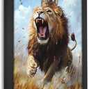 Lion Decor Wall Art Lion with Crown Pictures Canvas Print Painting Wildlife Animal Artwork Signs Decoration Gifts For Bathroom Living Room Bedroom Office Framed 8"X10"