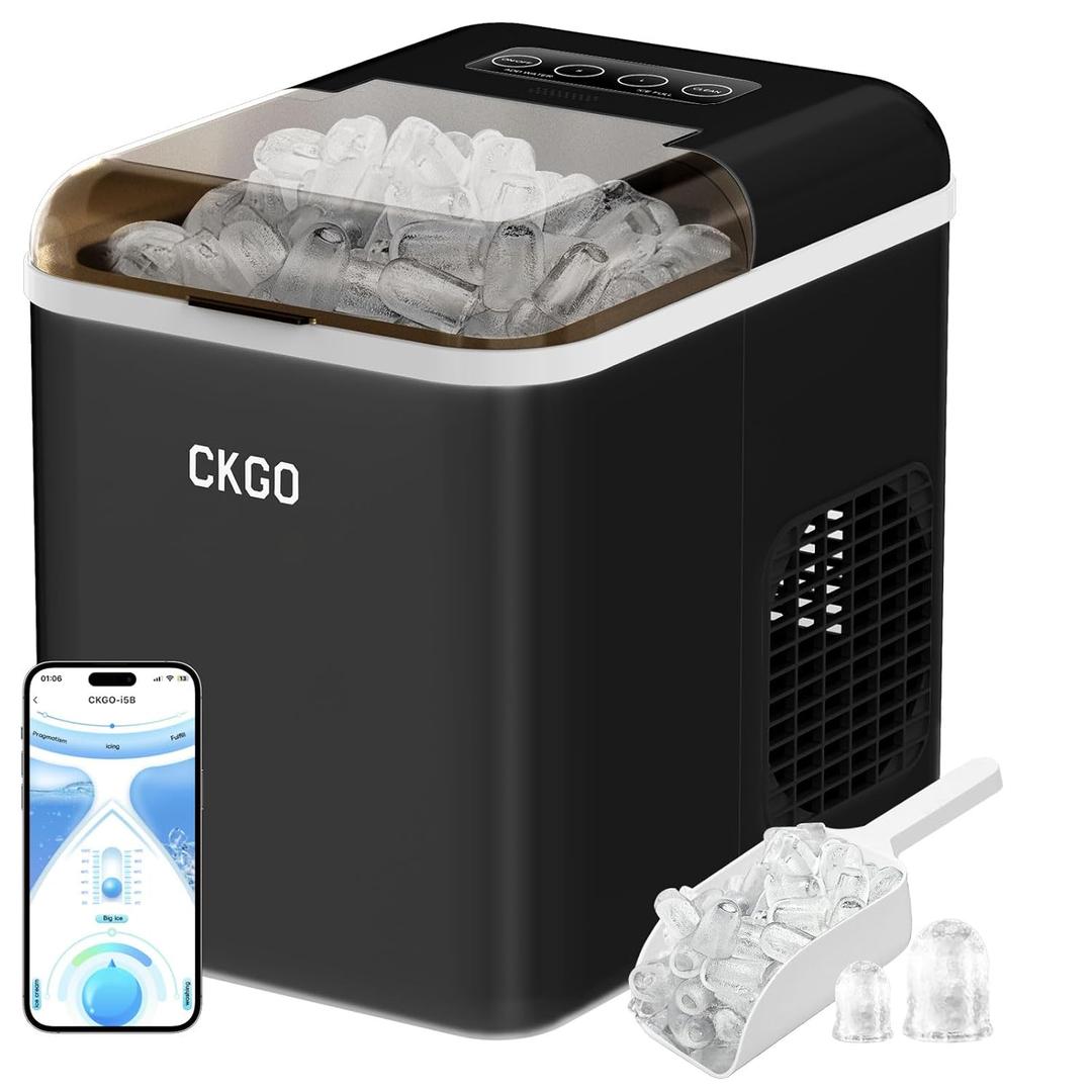 Fast Ice Maker Countertop - 9 Cubes in 6 Mins, 33Lbs/Day, Self-Cleaning, Quiet Portable Black Ice Machine with Smart App Control, 2 Ice Sizes for Home, Kitchen, RV, Camping